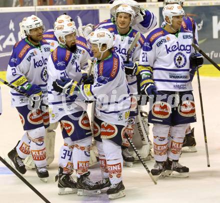 EBEL. Eishockey Bundesliga. KAC gegen VSV. Jubel VSV. Klagenfurt, am 15.9.2013
Foto: Kuess 

---
pressefotos, pressefotografie, kuess, qs, qspictures, sport, bild, bilder, bilddatenbank