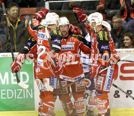 EBEL. Eishockey Bundesliga. KAC gegen VSV.  Torjubel Colton Fretter (KAC). Klagenfurt, am 15.9.2013
Foto: Kuess 

---
pressefotos, pressefotografie, kuess, qs, qspictures, sport, bild, bilder, bilddatenbank