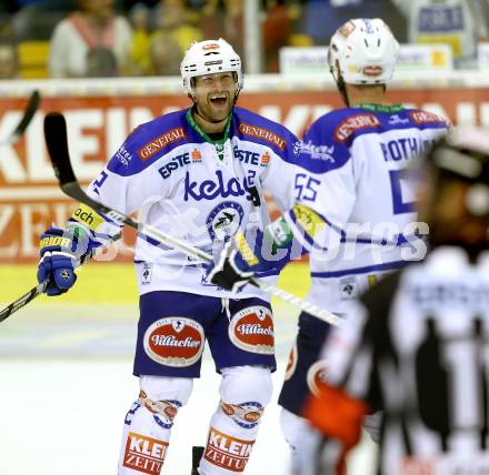 EBEL. Eishockey Bundesliga. KAC gegen VSV.  Torjubel Cole Jarrett, Scott Hotham  (VSV). Klagenfurt, am 15.9.2013
Foto: Kuess 

---
pressefotos, pressefotografie, kuess, qs, qspictures, sport, bild, bilder, bilddatenbank