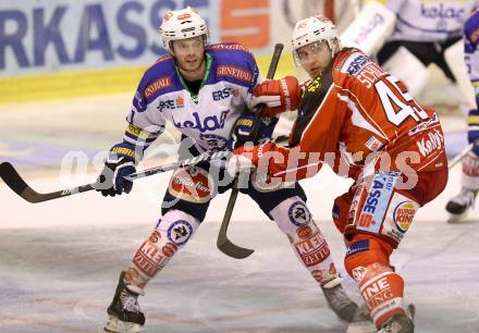 EBEL. Eishockey Bundesliga. KAC gegen VSV.  David Schuller, (KAC), Derek Ryan  (VSV). Klagenfurt, am 15.9.2013
Foto: Kuess 

---
pressefotos, pressefotografie, kuess, qs, qspictures, sport, bild, bilder, bilddatenbank