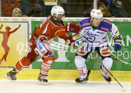 EBEL. Eishockey Bundesliga. KAC gegen VSV. Colton Fretter, (KAC), Brock McBride  (VSV). Klagenfurt, am 15.9.2013
Foto: Kuess 

---
pressefotos, pressefotografie, kuess, qs, qspictures, sport, bild, bilder, bilddatenbank