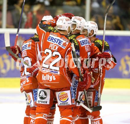 EBEL. Eishockey Bundesliga. KAC gegen VSV. Torjubel (KAC). Klagenfurt, am 15.9.2013
Foto: Kuess 

---
pressefotos, pressefotografie, kuess, qs, qspictures, sport, bild, bilder, bilddatenbank