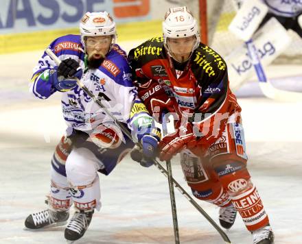 EBEL. Eishockey Bundesliga. KAC gegen VSV. Thomas Koch, (KAC), Markus Peintner  (VSV). Klagenfurt, am 15.9.2013
Foto: Kuess 

---
pressefotos, pressefotografie, kuess, qs, qspictures, sport, bild, bilder, bilddatenbank