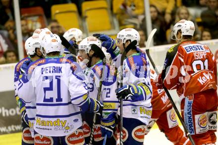 EBEL. Eishockey Bundesliga. KAC gegen VSV. Torjubel  (VSV). Klagenfurt, am 15.9.2013
Foto: Kuess 

---
pressefotos, pressefotografie, kuess, qs, qspictures, sport, bild, bilder, bilddatenbank