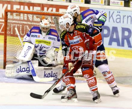 EBEL. Eishockey Bundesliga. KAC gegen VSV. Colton Fretter, (KAC), Scott Hotham, Jean Philippe Lamoureux  (VSV). Klagenfurt, am 15.9.2013
Foto: Kuess 

---
pressefotos, pressefotografie, kuess, qs, qspictures, sport, bild, bilder, bilddatenbank