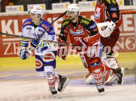 EBEL. Eishockey Bundesliga. KAC gegen VSV. Paul Schellander, (KAC),  Alexander Rauchenwald  (VSV). Klagenfurt, am 15.9.2013
Foto: Kuess 

---
pressefotos, pressefotografie, kuess, qs, qspictures, sport, bild, bilder, bilddatenbank