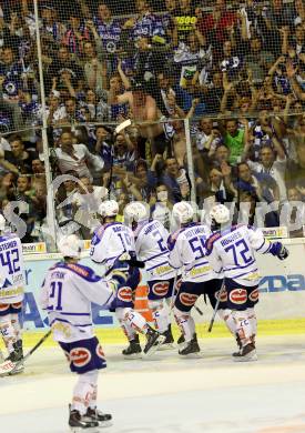 EBEL. Eishockey Bundesliga. KAC gegen VSV. Jubel VSV. Klagenfurt, am 15.9.2013
Foto: Kuess 

---
pressefotos, pressefotografie, kuess, qs, qspictures, sport, bild, bilder, bilddatenbank