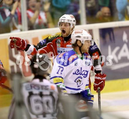 EBEL. Eishockey Bundesliga. KAC gegen VSV. Torjubel Markus Pirmann (KAC). Klagenfurt, am 15.9.2013
Foto: Kuess 

---
pressefotos, pressefotografie, kuess, qs, qspictures, sport, bild, bilder, bilddatenbank