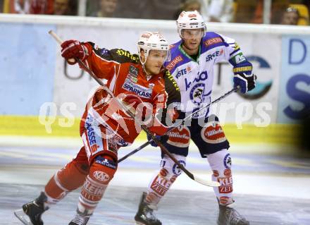 EBEL. Eishockey Bundesliga. KAC gegen VSV. Manuel Geier, (KAC), Derek Ryan  (VSV). Klagenfurt, am 15.9.2013
Foto: Kuess 

---
pressefotos, pressefotografie, kuess, qs, qspictures, sport, bild, bilder, bilddatenbank