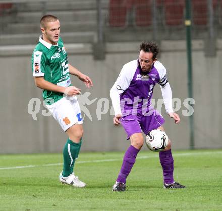 Fussball. Regionalliga. SK Austria Klagenfurt gegen Wallern.  Matthias Dollinger  (Austria Klagenfurt), Lukas Grgic (Wallern). Klagenfurt, 20.9.2013.
Foto: Kuess
---
pressefotos, pressefotografie, kuess, qs, qspictures, sport, bild, bilder, bilddatenbank