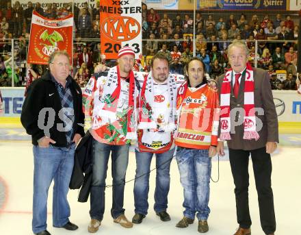 EBEL. Eishockey Bundesliga. KAC gegen VSV. Sepp Puschnig, Karl Nedwed, Obmaenner der Fanclubs (KAC). Klagenfurt, am 15.9.2013
Foto: Kuess 

---
pressefotos, pressefotografie, kuess, qs, qspictures, sport, bild, bilder, bilddatenbank