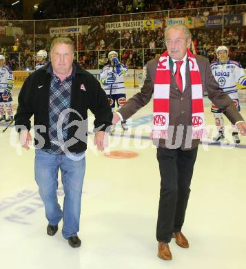 EBEL. Eishockey Bundesliga. KAC gegen VSV. Sepp Puschnig, Karl Nedwed (KAC). Klagenfurt, am 15.9.2013
Foto: Kuess 

---
pressefotos, pressefotografie, kuess, qs, qspictures, sport, bild, bilder, bilddatenbank