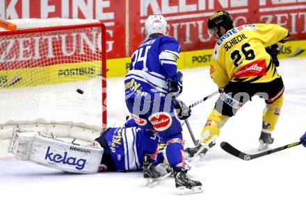 EBEL. Eishockey Bundesliga. EC VSV gegen UPC Vienna Capitals. Curtis Fraser, Jean Philippe Lamoureux,  (VSV), Michael Schiechl  (Vienna). Villach, am 22.9.2013.
Foto: Kuess 


---
pressefotos, pressefotografie, kuess, qs, qspictures, sport, bild, bilder, bilddatenbank