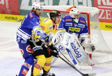 EBEL. Eishockey Bundesliga. EC VSV gegen UPC Vienna Capitals. Mario Altmann, Jean Philippe Lamoureux,  (VSV), Marcus Olsson (Vienna). Villach, am 22.9.2013.
Foto: Kuess 


---
pressefotos, pressefotografie, kuess, qs, qspictures, sport, bild, bilder, bilddatenbank