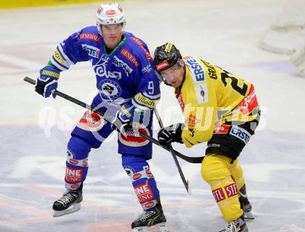 EBEL. Eishockey Bundesliga. EC VSV gegen UPC Vienna Capitals. Alexander Rauchenwald,  (VSV), Benoit Gratton (Vienna). Villach, am 22.9.2013.
Foto: Kuess 


---
pressefotos, pressefotografie, kuess, qs, qspictures, sport, bild, bilder, bilddatenbank