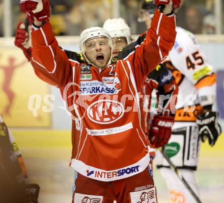 EBEL. Eishockey Bundesliga. KAC gegen Moser Medical Graz 99ers.  Torjubel Thomas Poeck (KAC). Klagenfurt, am 22.9.2013
Foto: Kuess 

---
pressefotos, pressefotografie, kuess, qs, qspictures, sport, bild, bilder, bilddatenbank