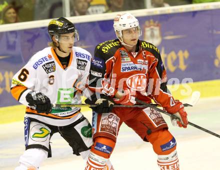 EBEL. Eishockey Bundesliga. KAC gegen Moser Medical Graz 99ers. David Schuller,  (KAC), Stefan Lassen (Graz). Klagenfurt, am 22.9.2013
Foto: Kuess 

---
pressefotos, pressefotografie, kuess, qs, qspictures, sport, bild, bilder, bilddatenbank