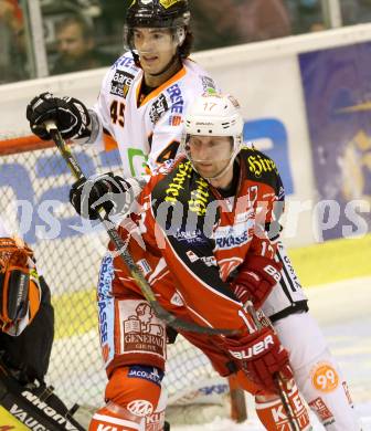 EBEL. Eishockey Bundesliga. KAC gegen Moser Medical Graz 99ers. Colton Fretter,  (KAC), Alexandre Picard (Graz).. Klagenfurt, am 22.9.2013
Foto: Kuess 

---
pressefotos, pressefotografie, kuess, qs, qspictures, sport, bild, bilder, bilddatenbank