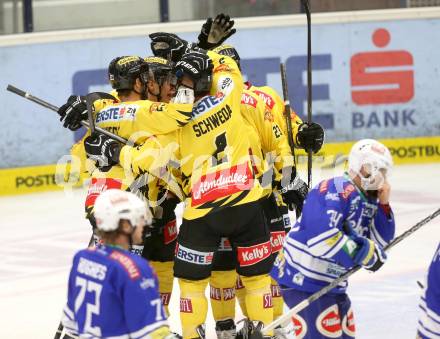 EBEL. Eishockey Bundesliga. EC VSV gegen UPC Vienna Capitals. Torjubel Caps.. Villach, am 22.9.2013.
Foto: Kuess 


---
pressefotos, pressefotografie, kuess, qs, qspictures, sport, bild, bilder, bilddatenbank