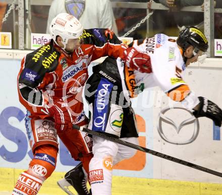 EBEL. Eishockey Bundesliga. KAC gegen Moser Medical Graz 99ers. Johannes Reichel,  (KAC), Dustin Van Ballegooie (Graz). Klagenfurt, am 22.9.2013
Foto: Kuess 

---
pressefotos, pressefotografie, kuess, qs, qspictures, sport, bild, bilder, bilddatenbank