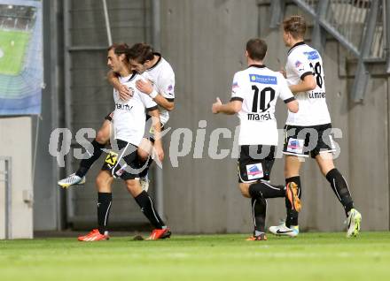 Fussball OEFB Cup. SK Austria Klagenfurt gegen Parndorf. Torjubel  (Parndorf). Klagenfurt, 24.9.2013.
Foto: Kuess
---
pressefotos, pressefotografie, kuess, qs, qspictures, sport, bild, bilder, bilddatenbank