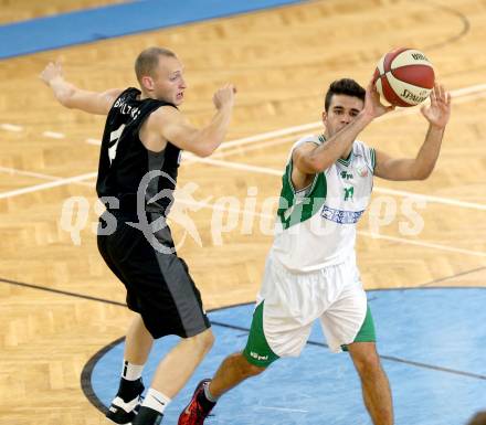 2. Basketball Bundesliga. KOS Posojilnica Bank Celovec gegen BBU Salzburg. Feinig Toman (KOS), Martin Schubert (Salzburg). Klagenfurt, 28.9.2013.
Foto: Kuess
---
pressefotos, pressefotografie, kuess, qs, qspictures, sport, bild, bilder, bilddatenbank