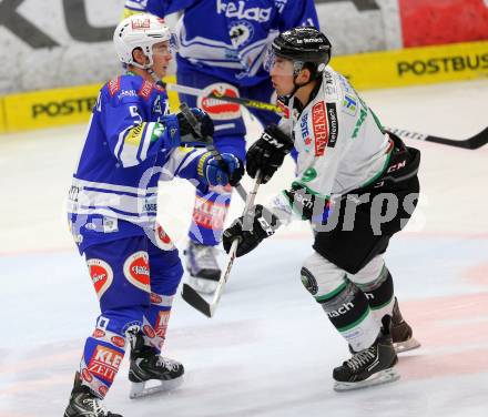 EBEL. Eishockey Bundesliga. EC VSV gegen HDD Telemach Olimpija Ljubljana. Alexander Rauchenwald,(VSV),  Judd Blackwater  (Laibach). Villach, am 29.9.2013.
Foto: Kuess 


---
pressefotos, pressefotografie, kuess, qs, qspictures, sport, bild, bilder, bilddatenbank