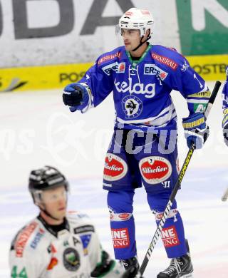 EBEL. Eishockey Bundesliga. EC VSV gegen HDD Telemach Olimpija Ljubljana. Torjubel  Klemen Pretnar (VSV). Villach, am 29.9.2013.
Foto: Kuess 


---
pressefotos, pressefotografie, kuess, qs, qspictures, sport, bild, bilder, bilddatenbank