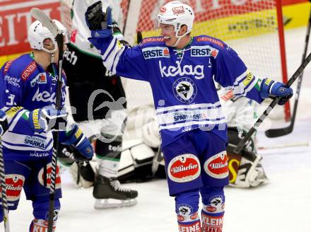 EBEL. Eishockey Bundesliga. EC VSV gegen HDD Telemach Olimpija Ljubljana. Torjubel Alexander Rauchenwald (VSV). Villach, am 29.9.2013.
Foto: Kuess 


---
pressefotos, pressefotografie, kuess, qs, qspictures, sport, bild, bilder, bilddatenbank