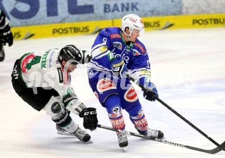 EBEL. Eishockey Bundesliga. EC VSV gegen HDD Telemach Olimpija Ljubljana. Alexander Rauchenwald,  (VSV), Igor Cvetek  (Laibach). Villach, am 29.9.2013.
Foto: Kuess 


---
pressefotos, pressefotografie, kuess, qs, qspictures, sport, bild, bilder, bilddatenbank