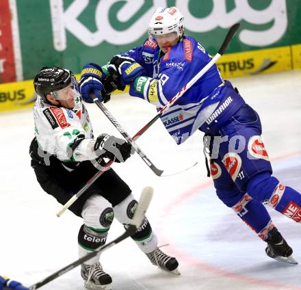 EBEL. Eishockey Bundesliga. EC VSV gegen HDD Telemach Olimpija Ljubljana. Stefan Bacher, (VSV), Matej Hocevar  (Laibach). Villach, am 29.9.2013.
Foto: Kuess 


---
pressefotos, pressefotografie, kuess, qs, qspictures, sport, bild, bilder, bilddatenbank