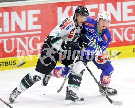 EBEL. Eishockey Bundesliga. EC VSV gegen HDD Telemach Olimpija Ljubljana. Patrick Platzer, (VSV), Bryan Schmidt (Laibach). Villach, am 29.9.2013.
Foto: Kuess 


---
pressefotos, pressefotografie, kuess, qs, qspictures, sport, bild, bilder, bilddatenbank