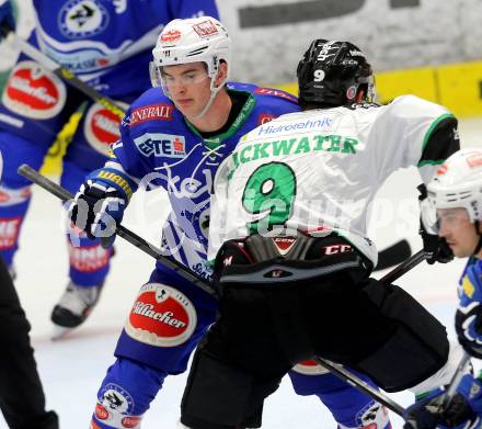 EBEL. Eishockey Bundesliga. EC VSV gegen HDD Telemach Olimpija Ljubljana. Alexander Rauchenwald, (VSV),  Judd Blackwater (Laibach). Villach, am 29.9.2013.
Foto: Kuess 


---
pressefotos, pressefotografie, kuess, qs, qspictures, sport, bild, bilder, bilddatenbank