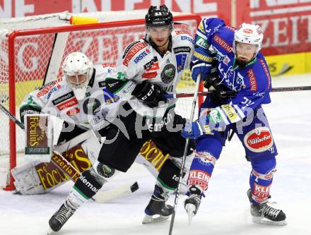 EBEL. Eishockey Bundesliga. EC VSV gegen HDD Telemach Olimpija Ljubljana. Markus Peintner, (VSV),  Ziga Pesut, Jerry Kuhn (Laibach). Villach, am 29.9.2013.
Foto: Kuess 


---
pressefotos, pressefotografie, kuess, qs, qspictures, sport, bild, bilder, bilddatenbank