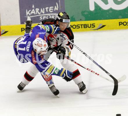 EBEL. Eishockey Bundesliga. EC VSV gegen HC Orli Znojmo. Derek Ryan,(VSV),  Jan Seda  (Orli Znojmo). Villach, am 6.10..2013.
Foto: Kuess 


---
pressefotos, pressefotografie, kuess, qs, qspictures, sport, bild, bilder, bilddatenbank