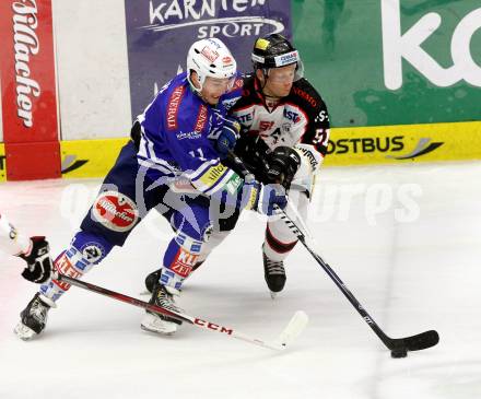 EBEL. Eishockey Bundesliga. EC VSV gegen HC Orli Znojmo. Derek Ryan,(VSV),  Jan Seda (Orli Znojmo). Villach, am 6.10..2013.
Foto: Kuess 


---
pressefotos, pressefotografie, kuess, qs, qspictures, sport, bild, bilder, bilddatenbank