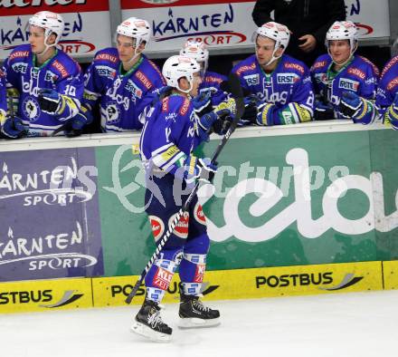 EBEL. Eishockey Bundesliga. EC VSV gegen HC Orli Znojmo. Jubel Derek Ryan (VSV). Villach, am 6.10..2013.
Foto: Kuess 


---
pressefotos, pressefotografie, kuess, qs, qspictures, sport, bild, bilder, bilddatenbank