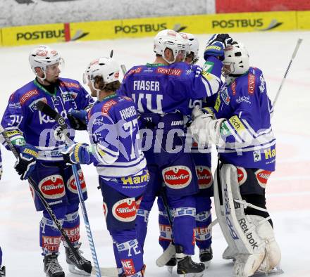 EBEL. Eishockey Bundesliga. EC VSV gegen HC Orli Znojmo. Jubel  (VSV). Villach, am 6.10..2013.
Foto: Kuess 


---
pressefotos, pressefotografie, kuess, qs, qspictures, sport, bild, bilder, bilddatenbank