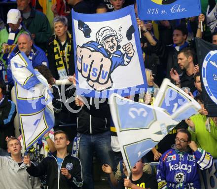 EBEL. Eishockey Bundesliga. EC VSV gegen HC TWK Innsbruck. Fans (VSV). Villach, am 8.10..2013.
Foto: Kuess 


---
pressefotos, pressefotografie, kuess, qs, qspictures, sport, bild, bilder, bilddatenbank