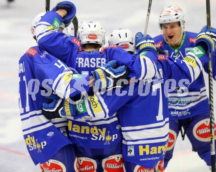 EBEL. Eishockey Bundesliga. EC VSV gegen HC TWK Innsbruck. Torjubel  (VSV). Villach, am 8.10..2013.
Foto: Kuess 


---
pressefotos, pressefotografie, kuess, qs, qspictures, sport, bild, bilder, bilddatenbank