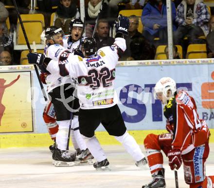 EBEL. Eishockey Bundesliga. KAC gegen SAPA Fehervar AV19.  Torjubel  (Alba Volan). Klagenfurt, am 8.10.2013
Foto: Kuess 

---
pressefotos, pressefotografie, kuess, qs, qspictures, sport, bild, bilder, bilddatenbank