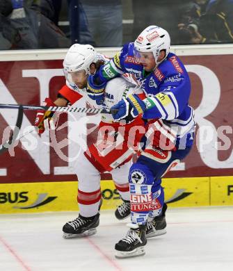 EBEL. Eishockey Bundesliga. EC VSV gegen HCB Suedtirol. Derek Ryan,  (VSV), Davide Nicoletti (Bozen). Villach, am 11.10..2013.
Foto: Kuess 


---
pressefotos, pressefotografie, kuess, qs, qspictures, sport, bild, bilder, bilddatenbank