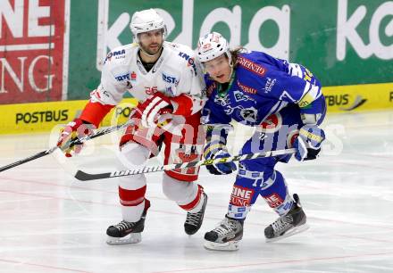 EBEL. Eishockey Bundesliga. EC VSV gegen HCB Suedtirol. Michael Forney (VSV), Mathieau Beaudoin (Bozen). Villach, am 11.10..2013.
Foto: Kuess 


---
pressefotos, pressefotografie, kuess, qs, qspictures, sport, bild, bilder, bilddatenbank