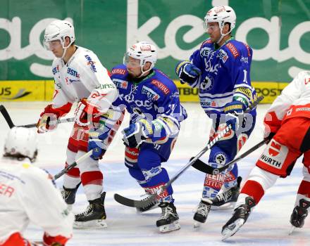 EBEL. Eishockey Bundesliga. EC VSV gegen HCB Suedtirol.  Markus Peintner, Derek Ryan, (VSV), Kim Stroemberg (Bozen). Villach, am 11.10..2013.
Foto: Kuess 


---
pressefotos, pressefotografie, kuess, qs, qspictures, sport, bild, bilder, bilddatenbank