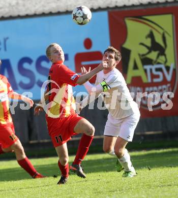 Fussball Kaerntner Liga. ATSV Wolfsberg gegen ATUS Ferlach. Marcel Stoni, (Wolfsberg), Markus Dixer  (Ferlach).. Wolfsberg, 13.10.2013.
Foto: Kuess
---
pressefotos, pressefotografie, kuess, qs, qspictures, sport, bild, bilder, bilddatenbank