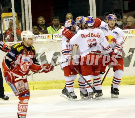 EBEL. Eishockey Bundesliga. KAC gegen EC Red Bull Salzburg. Torjubel  (Salzburg). Klagenfurt, am 13.10.2013
Foto: Kuess 

---
pressefotos, pressefotografie, kuess, qs, qspictures, sport, bild, bilder, bilddatenbank