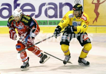 EBEL. Eishockey Bundesliga. KAC gegen Vienna Capitals. Markus Pirmann(KAC), Markus Schlacher (Caps). Klagenfurt, am 15.10.2013.
Foto: Kuess
---
pressefotos, pressefotografie, kuess, qs, qspictures, sport, bild, bilder, bilddatenbank