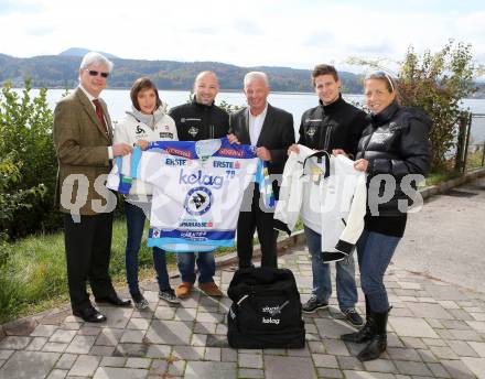 Kaernten Sport Package Uebergabe. Kelag Vorstand Manfred Freitag, Lisa Perterer, Gerhard Unterluggauer, Reinhard Tellian, Daniel Nageler, Michaela Taupe-Traer. Forstsee, 14.10.2013.
Foto: Kuess
---
pressefotos, pressefotografie, kuess, qs, qspictures, sport, bild, bilder, bilddatenbank