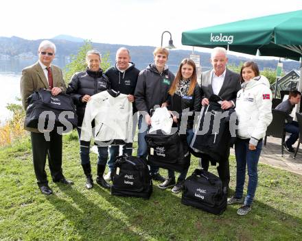 Kaernten Sport Package Uebergabe. Kelag Vorstand Manfred Freitag, Michaela Taupe-Traer, Wolfgang Dabernig, Florian Berg, Lisa Leitner, Reinhard Tellian, Lisa Perterer. Forstsee, 14.10.2013.
Foto: Kuess
---
pressefotos, pressefotografie, kuess, qs, qspictures, sport, bild, bilder, bilddatenbank