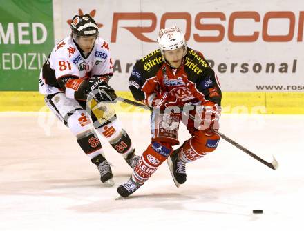 EBEL. Eishockey Bundesliga. KAC gegen HC TWK Innsbruck Die Haie. Manuel Geier (KAC), Justin Donati (Innsbruck). Klagenfurt, am 18.10.2013.
Foto: Kuess
---
pressefotos, pressefotografie, kuess, qs, qspictures, sport, bild, bilder, bilddatenbank